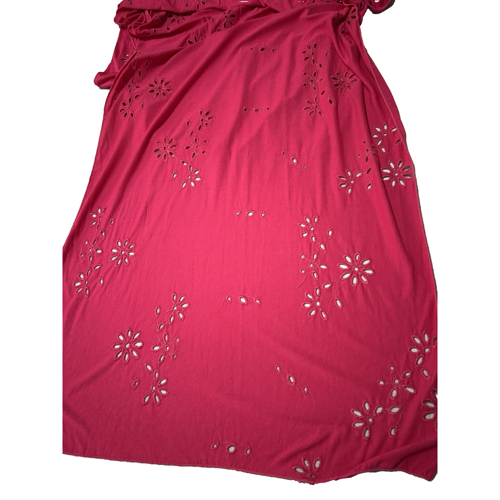 Women's Hot Pink Barbiecore Eyelet Jersey Knit Scarf Vibrant Colorful BOHO Y2K